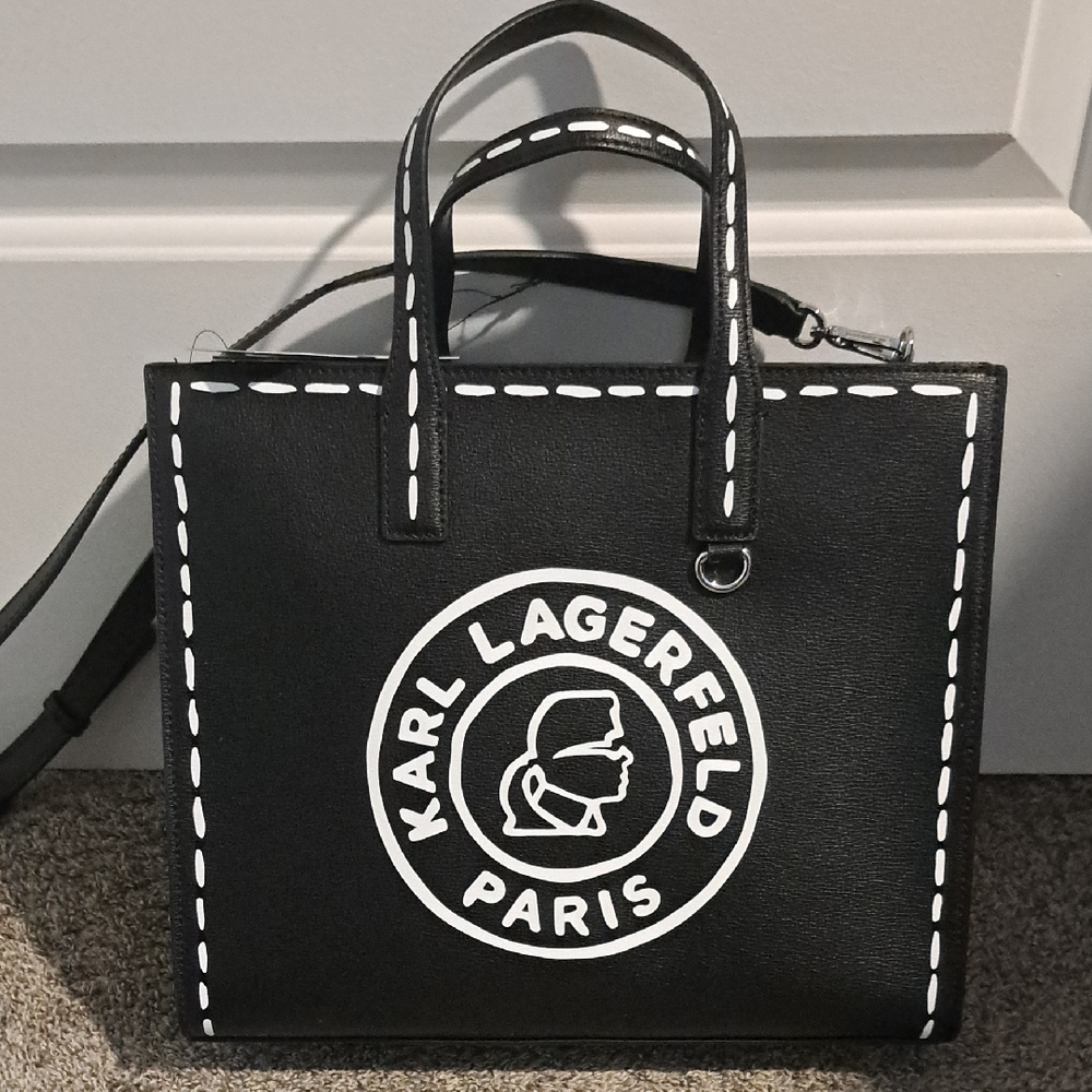 Karl Lagerfeld Black Cameo Bag Large Leather Tote